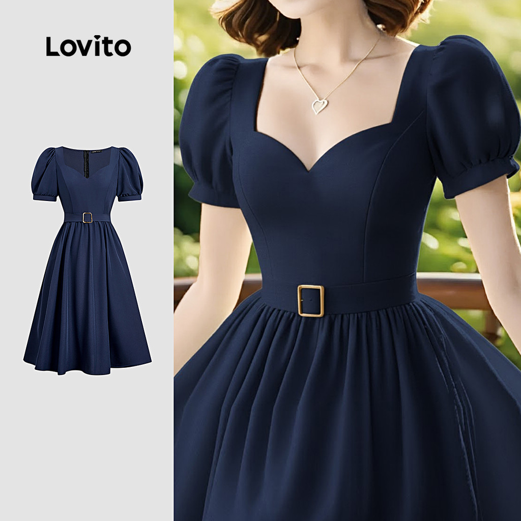 Lovito Vestido Casual Plissado Azul para Mulheres Primavera/Verão L164ED084 em Oferta na Shopee
