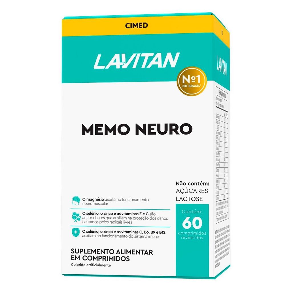 Suplemento Alimentar Lavitan Memo Neuro Com 60 Comprimidos Revestidos em Oferta na Shopee
