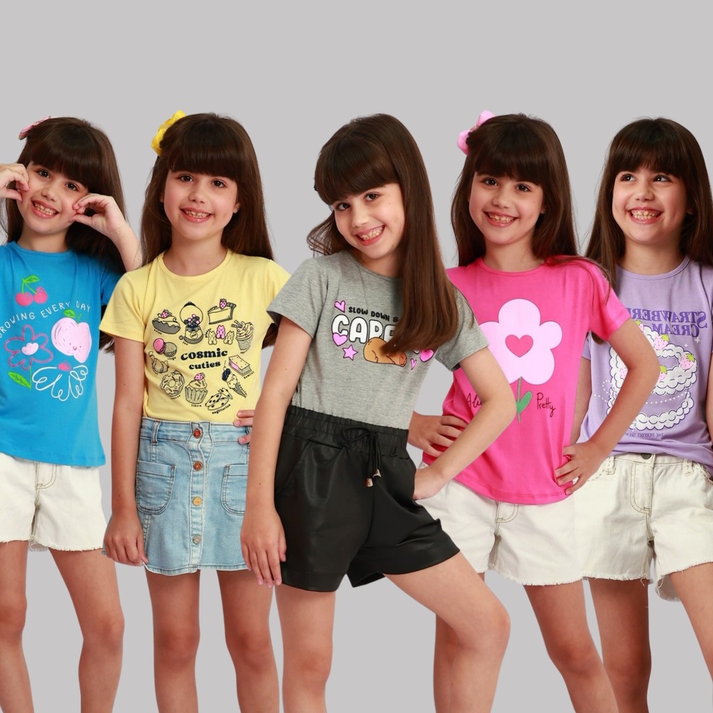 Kit 10 Peças Infantil Menina Blusinha Feminina Blusa Manga Curta Verão Feminino Bebê Sortido