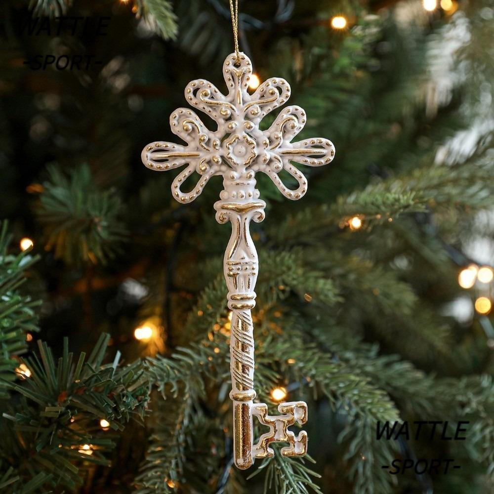 Enfeite de Natal Branco WATTLE, Árvore de Plástico com Alce, Enfeites de Chave em Forma de Floco de Neve D3QC