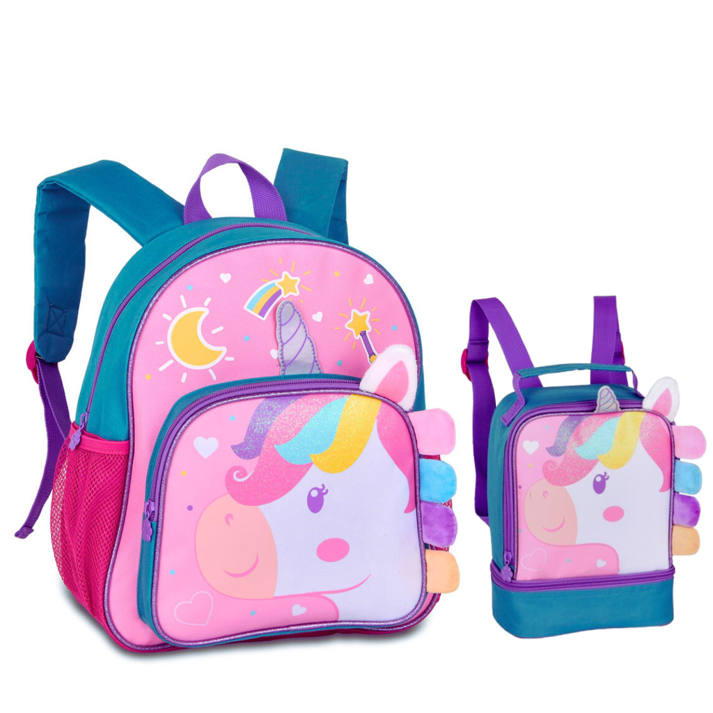 Kit Com Mochila de Costas E Lancheira Térmica Unicórnio- Clio Style