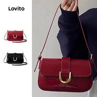 Lovito Elegante superfície brilhante de vermelho bolsa de ombro pequena para mulheres LFA47241 em Oferta na Shopee