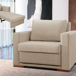 Sofá Cama Solteiro Extensível Linho Bege Claro Hermes Luxo 110cm Bege Claro