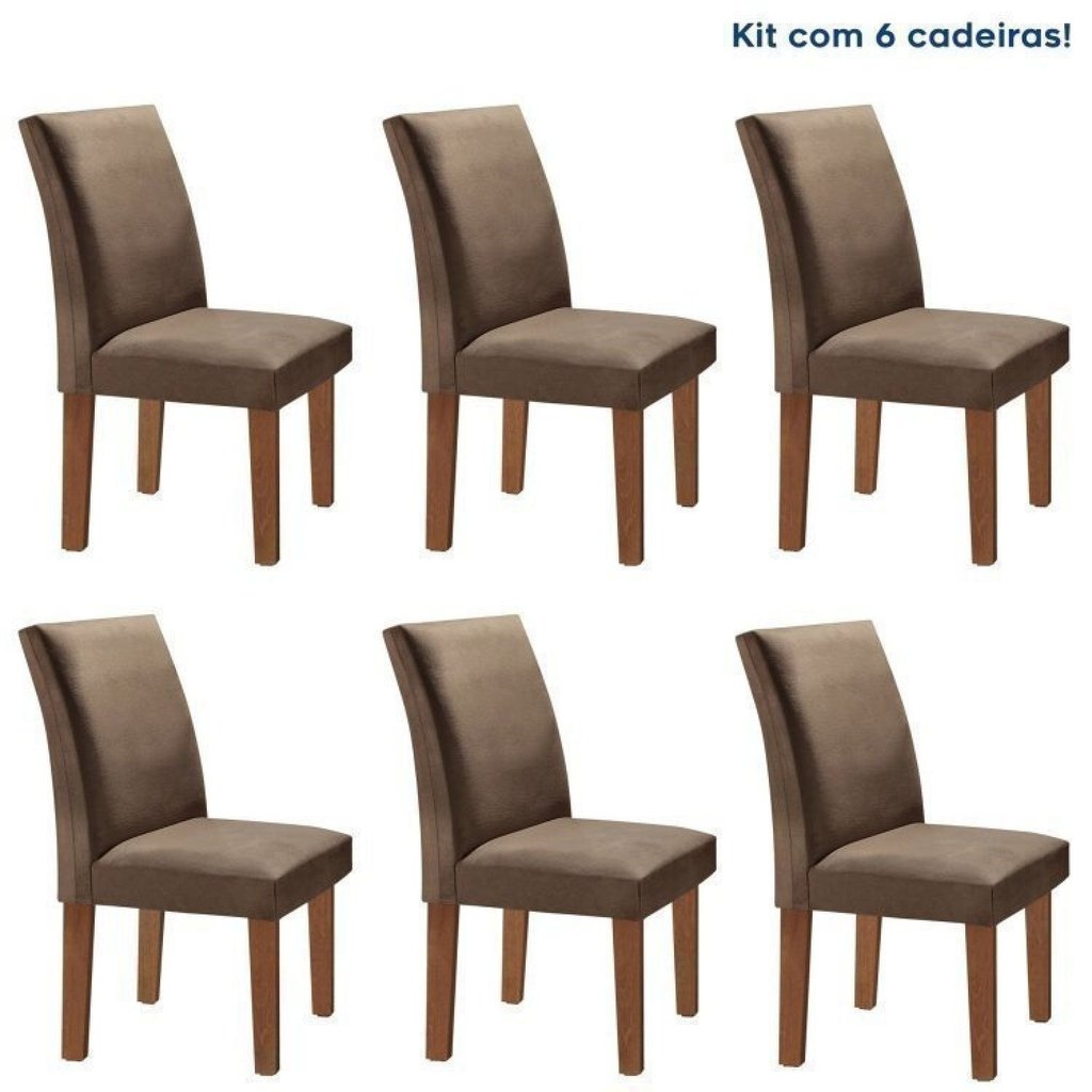 Conjunto 6 Cadeiras Estofadas Espanha Chocolate/Suede Animale Marrom