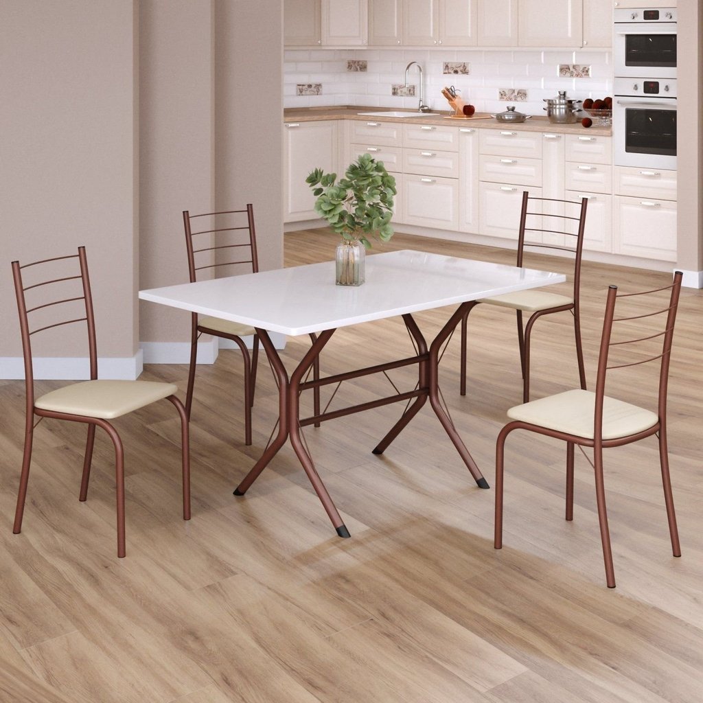 Conjunto Sala de Jantar Mesa Retangular 100x60cm Tampo Madeira Mdp 4 Cadeiras Rio Creme/Marrom