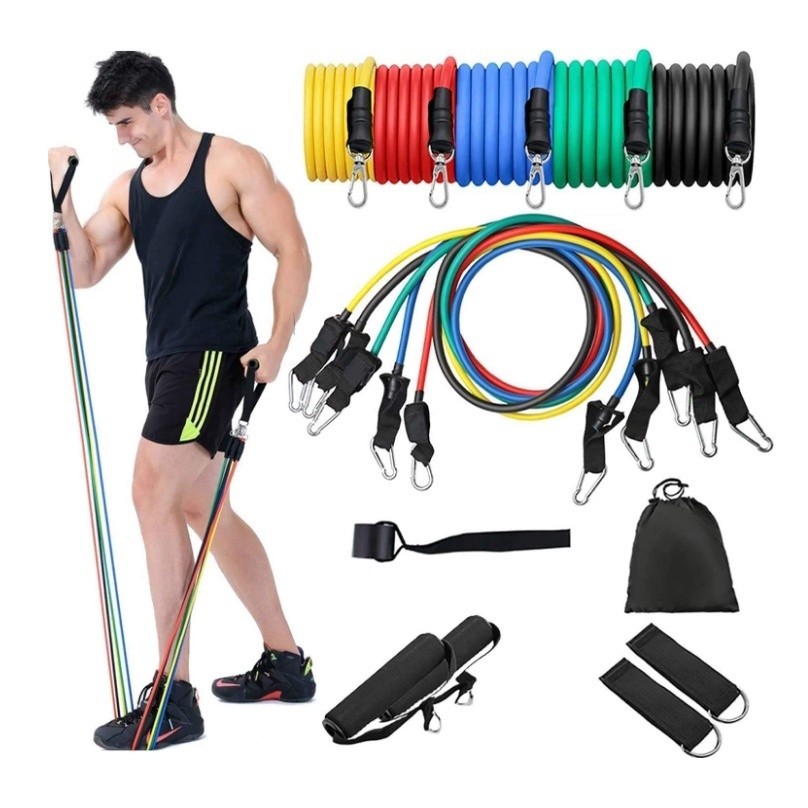Kit Elásticos Extensor 11 Itens Musculação Funcional Em Casa 11 Pecas