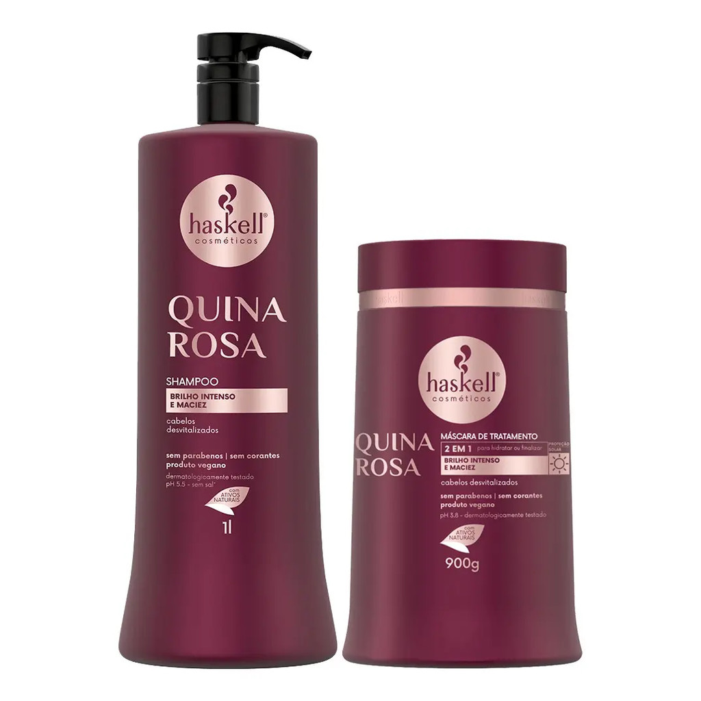Kit Quina Rosa Shampoo 1L + Máscara 900g Haskell