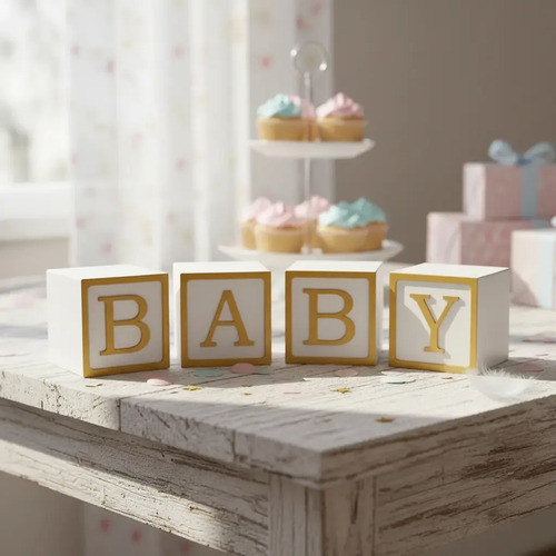 Cubo Baby Mini 10x10cm Decoração Chá Revelação Infantil Branco Enfeite Mesa