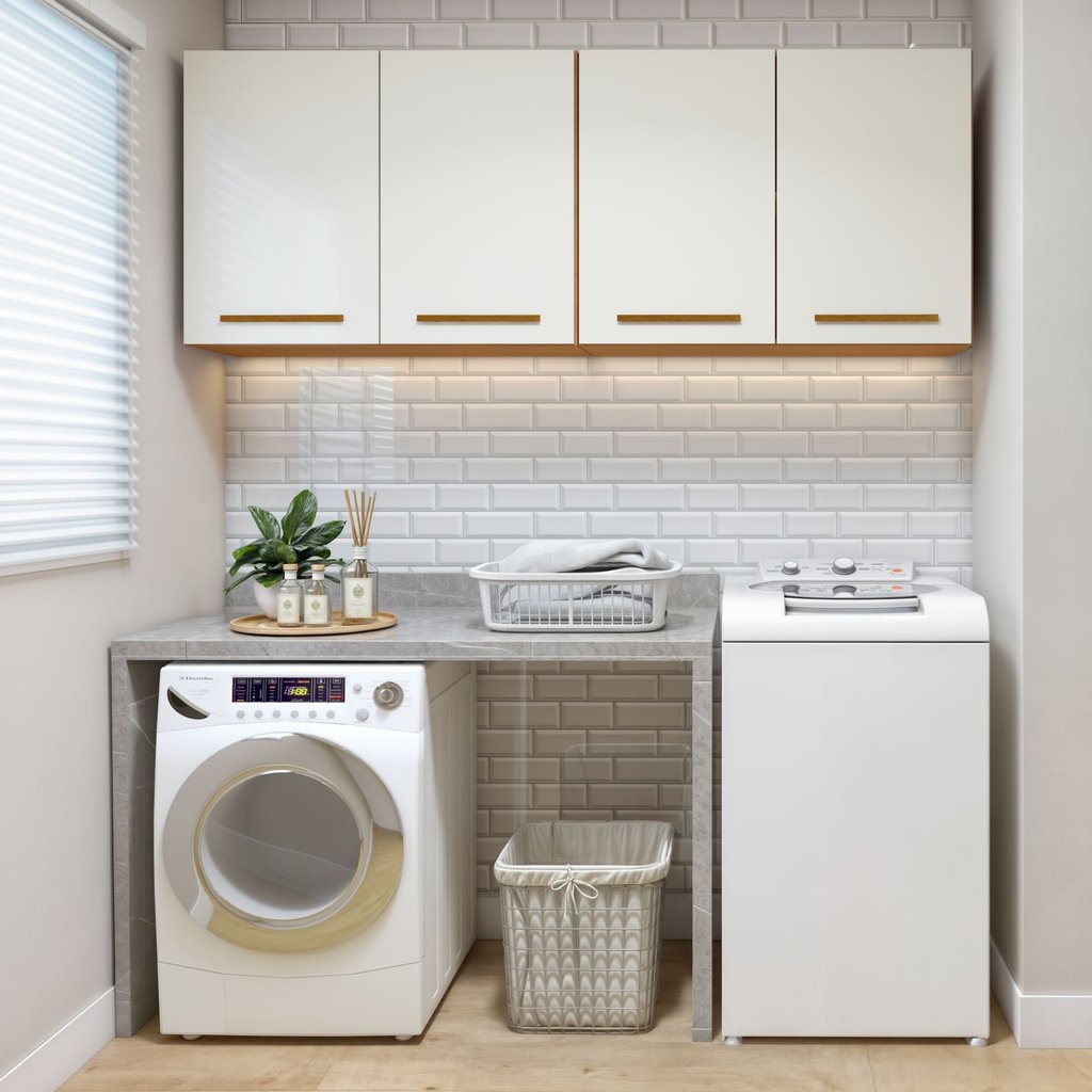 Lavanderia Modulada 2 Armários Aéreo Guarapari Nature/Off White