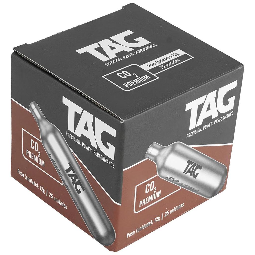 Caixa Cilindro Co2 12g TAG Premium 25 Peças Tiro Esportivo