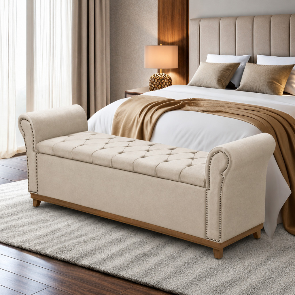 Baú Recamier Calçadeira Cama Box King 195cm Veludo Grécia