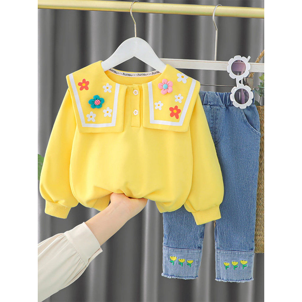 Meninas terno outono moda roupas de bebê crianças influenciador terno de duas peças na moda crianças roupas de um ano de