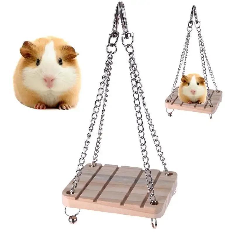 Novo Animal De Estimação Hamster Pássaro Brinquedo De Madeira Tabuleiro Pendurado Balanço Esquilo Diversão Trampolim Chi