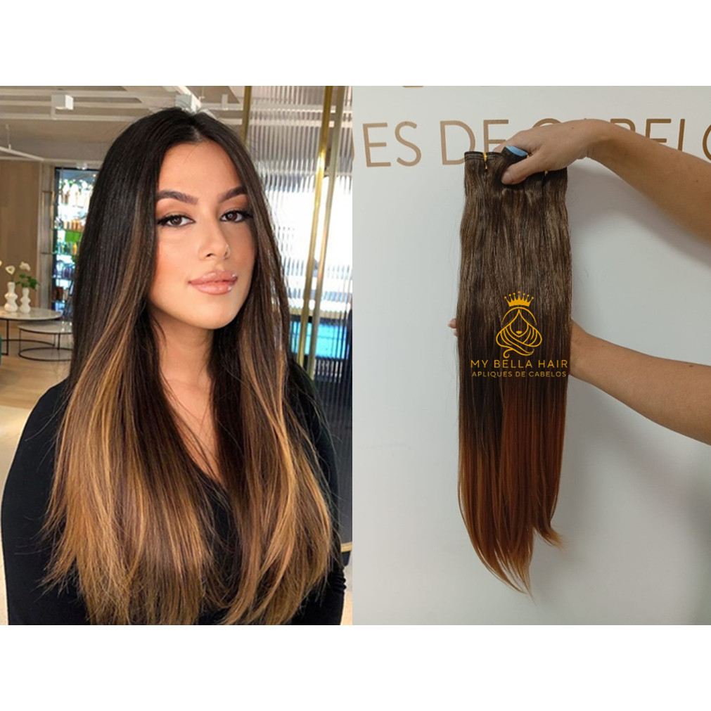 Cabelo para Mega Hair na Fita Adesiva Humanizado Liso Californiana 70cm Natural Fibra Russa Novo