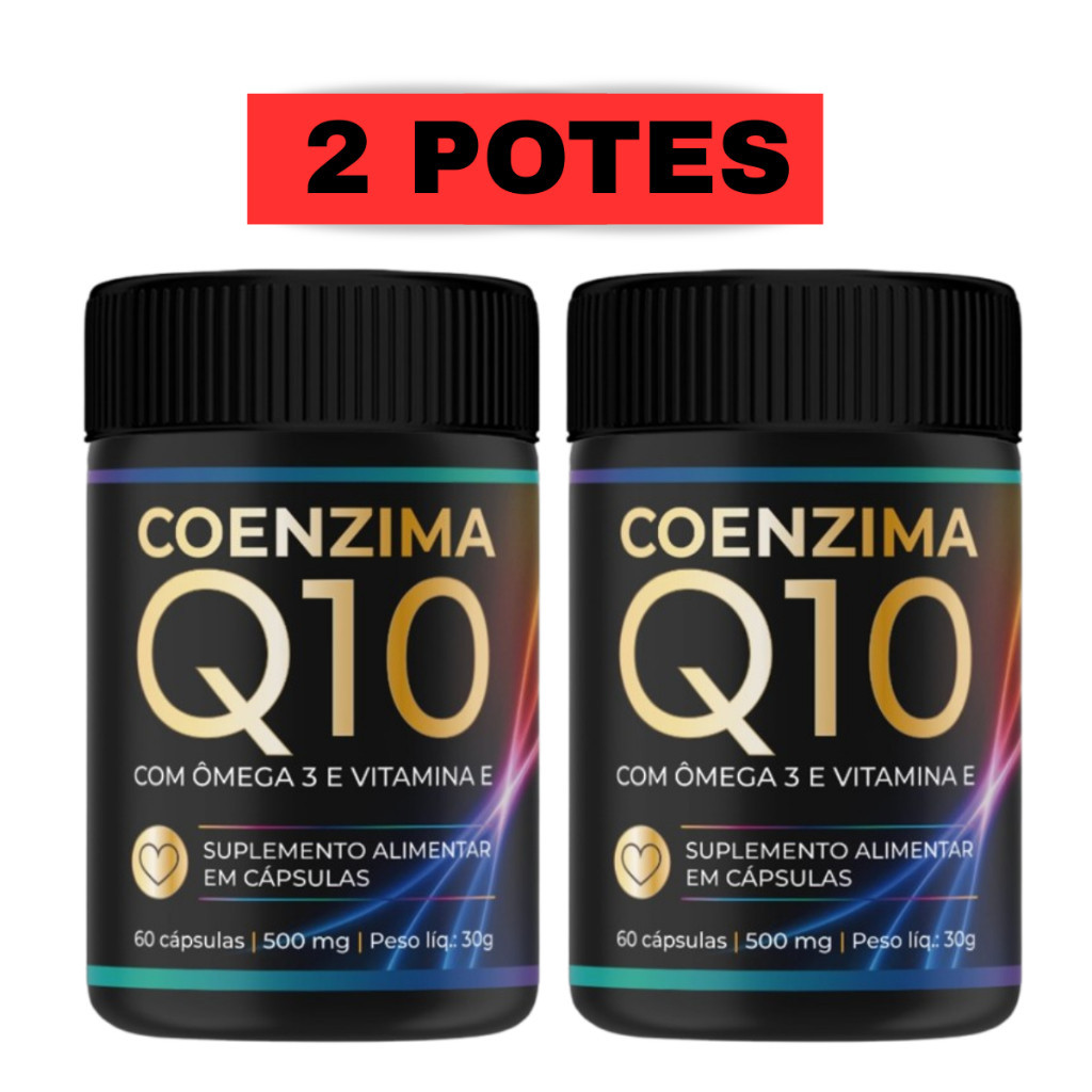 Kit 2 Frasco Coenzima Q10 + Ômega 3 + Vitamina E | 3 em 1 Energia, Imunidade, Coração e Cérebro