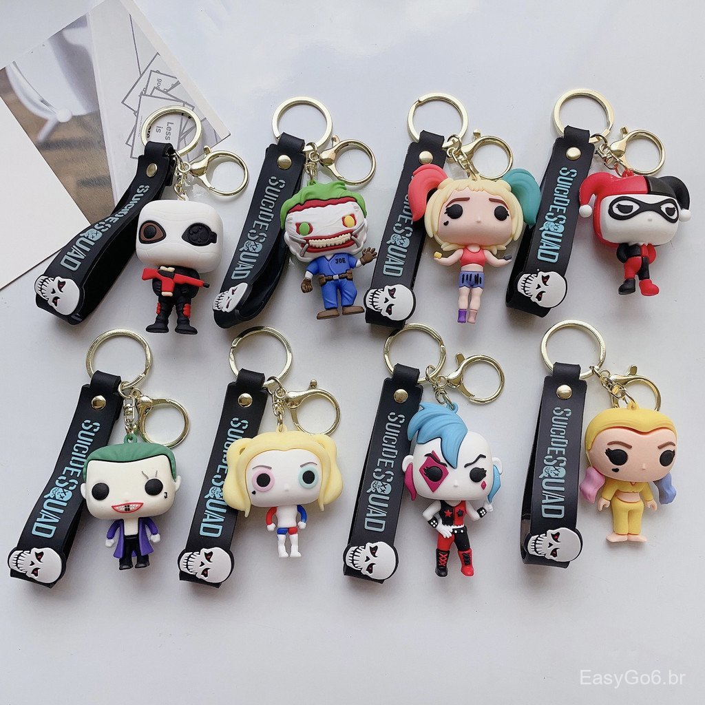 Novo esquadrão suicida dos desenhos animados palhaço boneca chaveiro bonito Harley Quinn chaveiro masculino