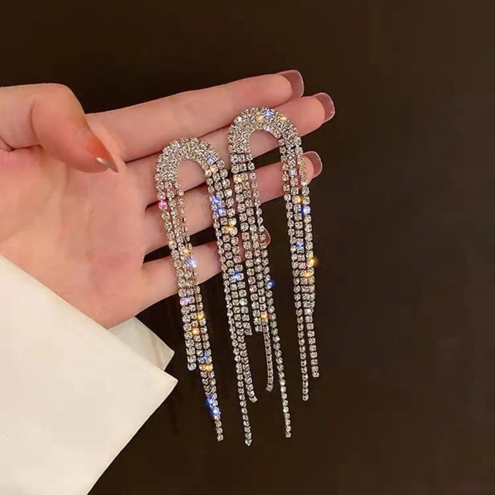 Exagerado cheio de diamante longo borla brincos senhoras moda na moda requintado brincos brincos