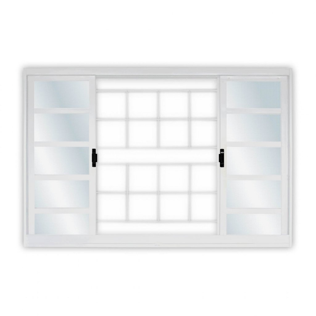 Janela de Aço Correr 120x150cm 4 Folhas com Grade Minas Sul MGM Branco