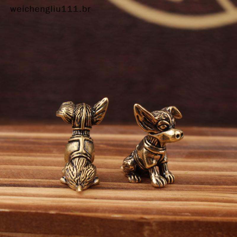 # weicheng Escultura De Bronze De Cobre Sólido Filhote De Cachorro Ornamentos De Latão Do Zodíaco Antigo Chá Pequenos Pa
