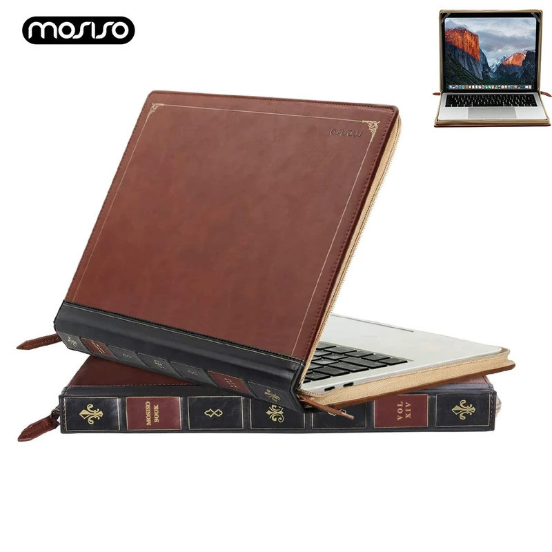 MOSISO Capa Para Laptop MacBook Air 13 Polegadas A3240 A3113 A2681 15 Pro 14 Pro16 PU Couro Vintage Portfólio Marrom