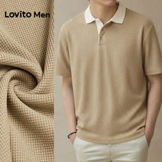 Lovito Men Camisa Polo Casual Plissada Primavera/verão Camisa Polo Cáqui para Homens L169ED006 em Oferta na Shopee