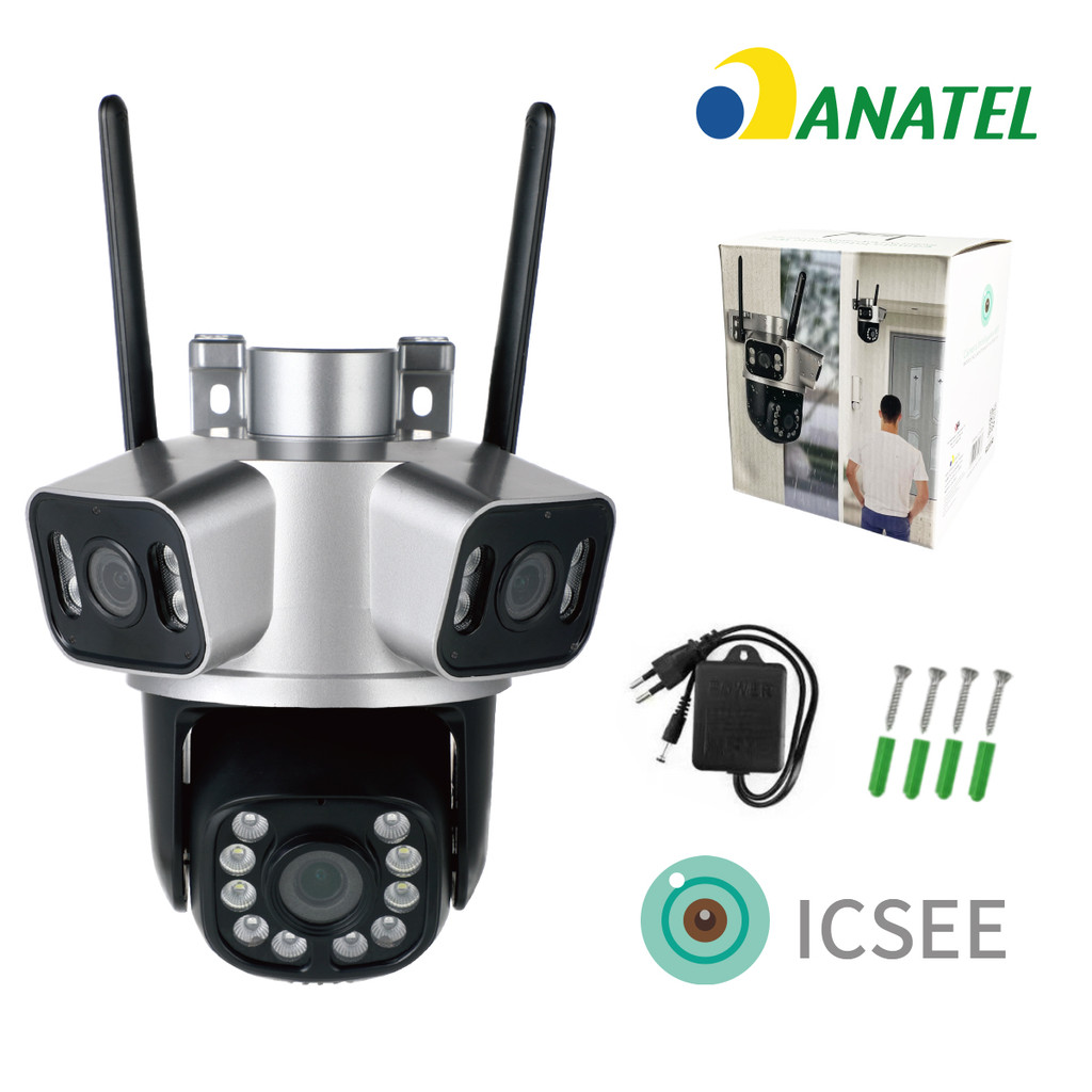 âmera de segurança Wi-Fi externa com 3 lentes, 360°, zoom óptico, visão noturna, à prova d