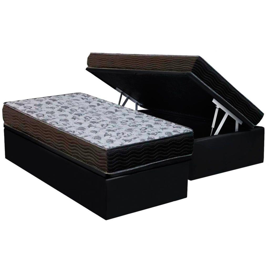 Cama Box Baú Solteiro: Colchão Ortopédico Ortobom D33 / EP ISO 100 Ultra Firme + Base CRC Suede Black(88x188) em Oferta na Shopee