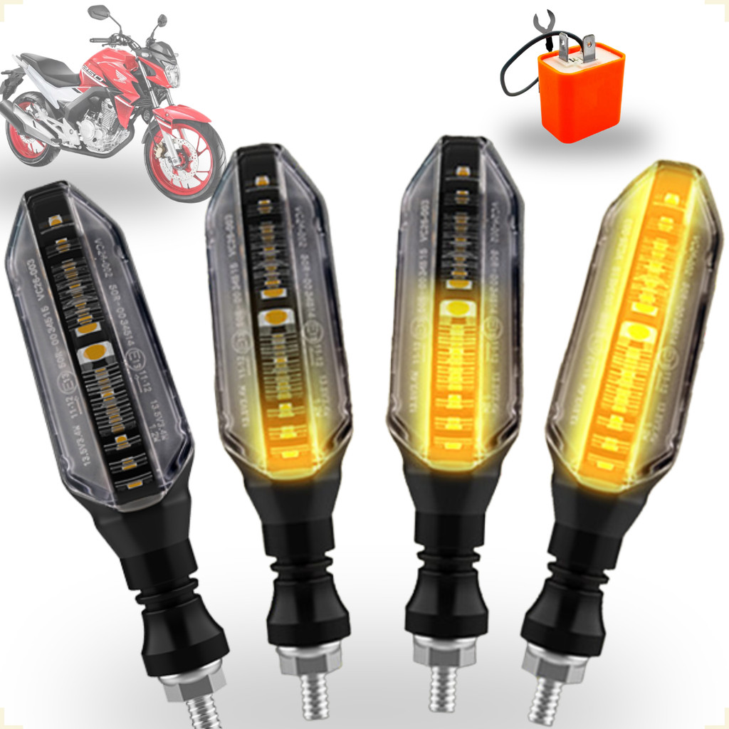 Kit 04 Piscas Moto Seta Led Sequencial Twister + Rele Pisca Seta Led 2 Pinos Regulagem de Velocidade