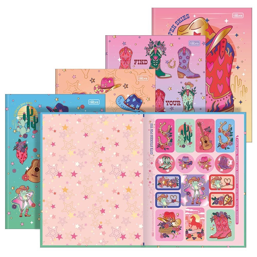 Caderno Costurado Universitário Tilibra West Girl Capa Dura 80 Folhas - Embalagem com 5 Unidades