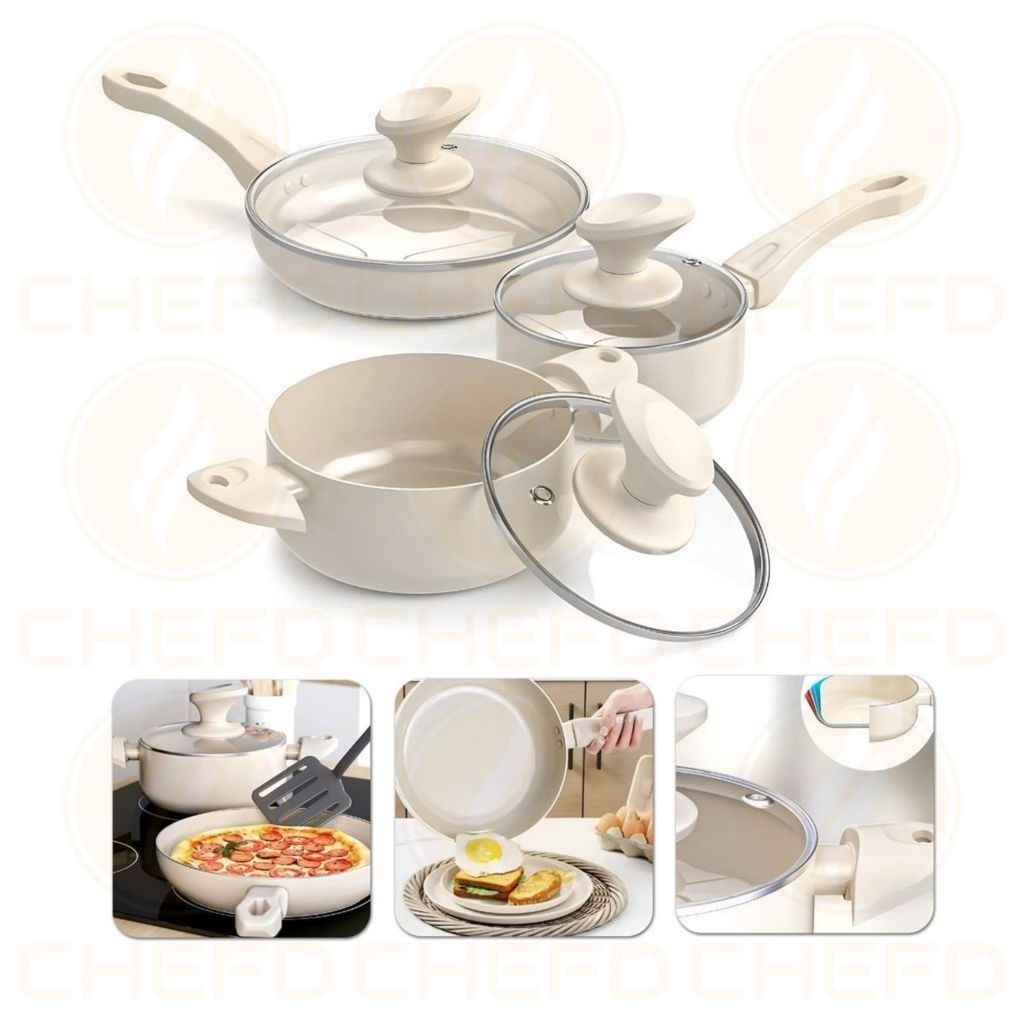 Imagem Conjunto de Panelas Cerâmicas 3 Peças: Revestimento Antiaderente e Alças Confortáveis