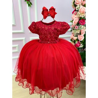 Vestido Menina Bonita Vermelho Peito Renda Flores em Oferta na Shopee