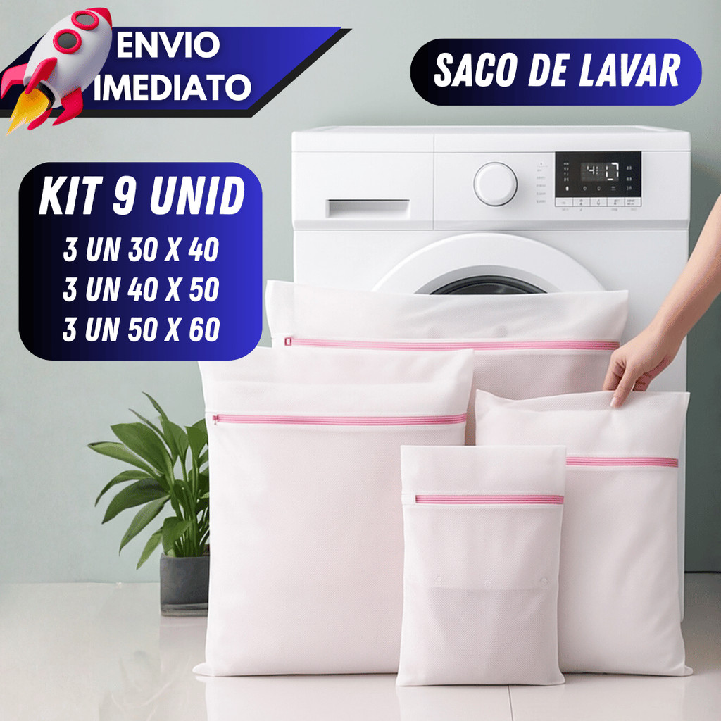 Kit 3/9 Sacos Lavar Roupa Tamanhos Variados Delicada Intima Protetor Roupa Lavadora Máquina Zíper Durável Meias Lingerie
