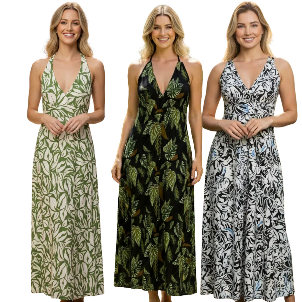 Kit 3 Vestidos Longos Femininos Estampados em Liganete Para o Dia a Dia e Verão  Conforto e Caimento Leve em Oferta na Shopee