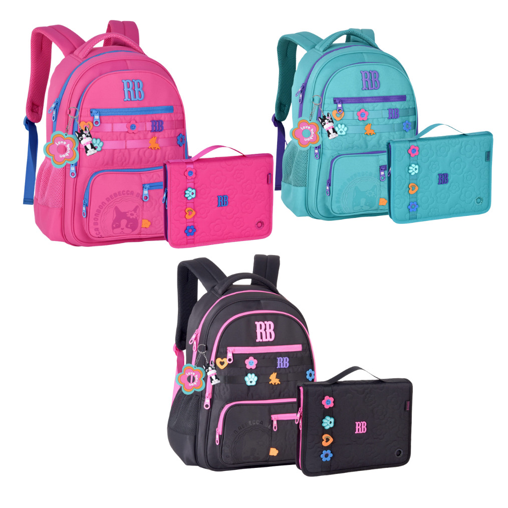 Kit Mochila Rebecca Bonbon Clio Chaveiro Flor Maleta Costas