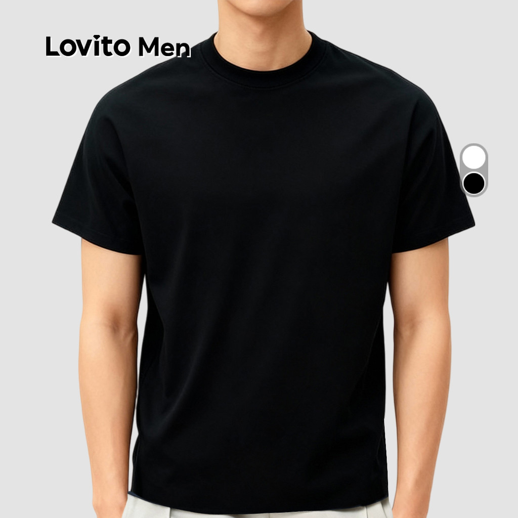 Lovito Men Camiseta Casual Macia e Confortável Preta para Homens Primavera/Verão LNE127046 em Oferta na Shopee