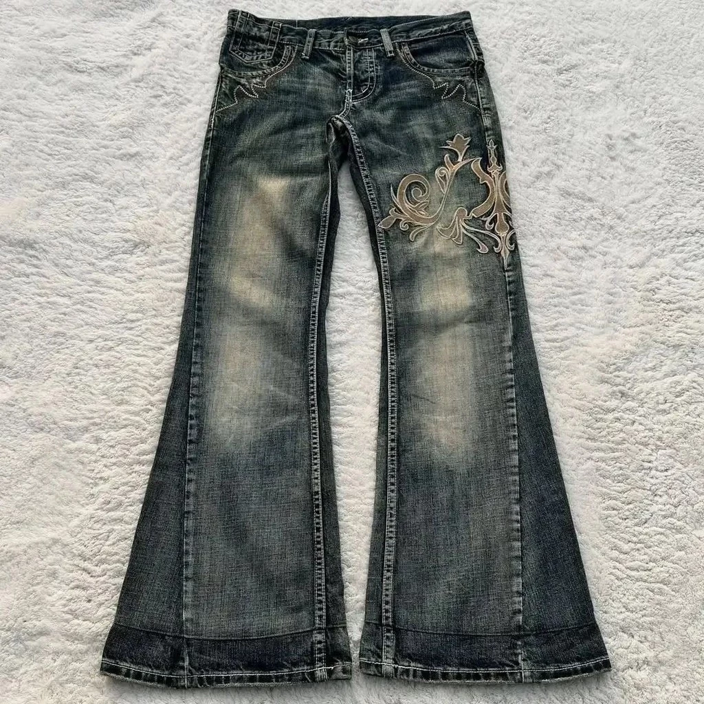 2026 Y2K American Vintage Patchwork Bordado Jeans Gótico Street Dance Casual Solto Azul — imagem 1