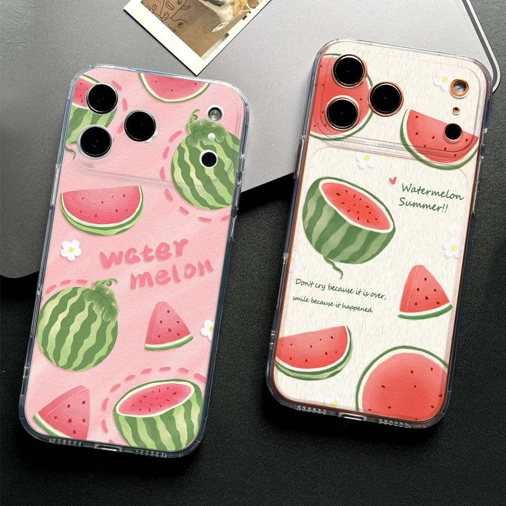 Capa de telefone com padrão de melancia, adequada para iPhone 17 16 15 14 13 12 11 promax, XR XS MAX Capa de Silicone TP