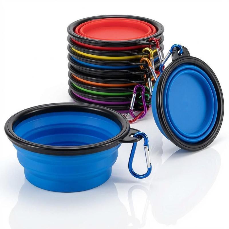 Tigela Pet Retrátil Silicone 350ml Comedouro Bebedouro Viagem Dobrável Com Mosquetão Para Passeio