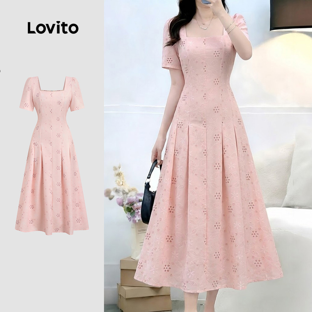 Lovito Vestido Elegante com Pregas Confortável e Estiloso Rosa Claro Primavera/v