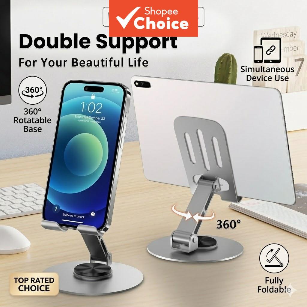 Suporte de telefone giratório 360° com base de metal, 4 unidades, suporte dobrável para mesa, suporte universal para