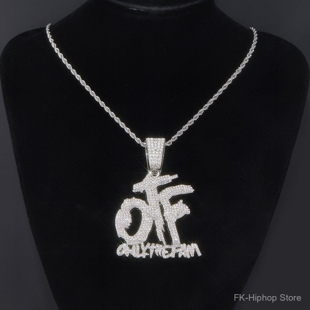 Novo Colar Hip-Hop Com Corrente De Rebites, Com Pingente De Letra OTF, Conjunto De Corrente Miami Cuban Em Liga Incrusta