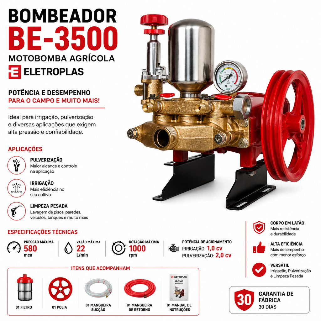 Motobomba Bombeador Agricola Pulverização Eletroplas Be-3500