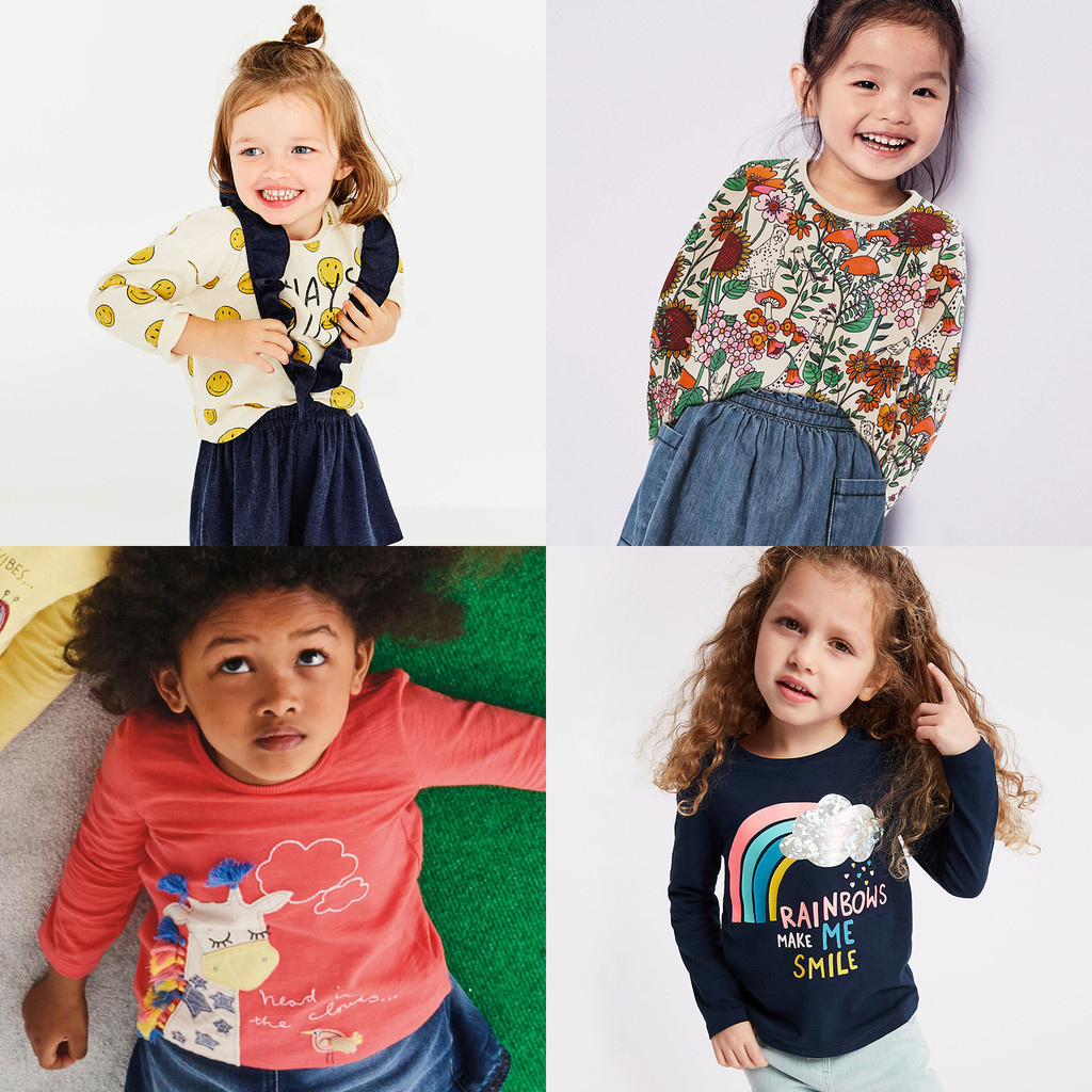 Comércio exterior outono novo estilo meninas camiseta de manga comprida puro algodão dos desenhos animados crianças roup