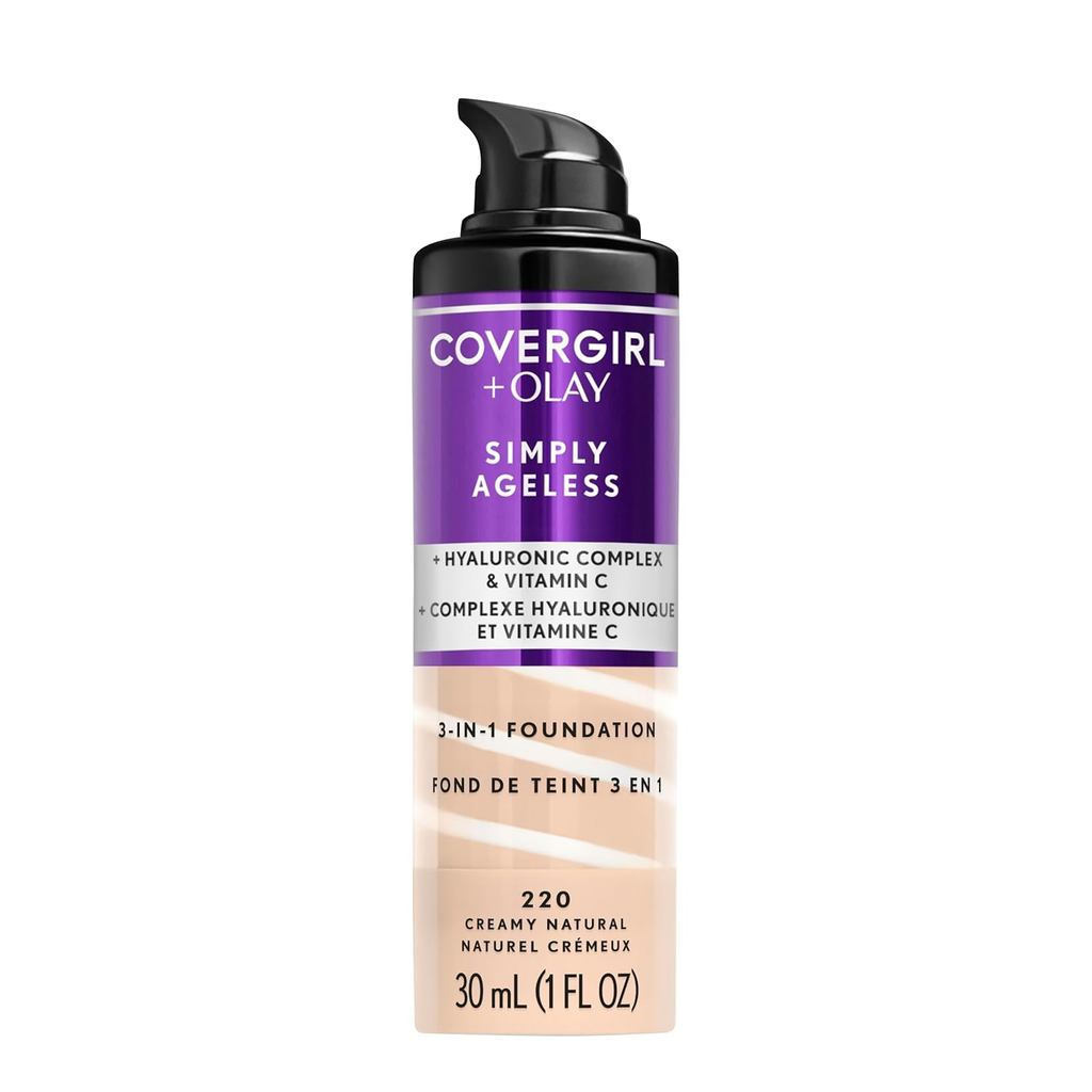 COVERGIRL&Olay Simply Ageless Base Líquida 3 em 1, Acabamento Matte, Fórmula Hidratante e com Vitamina C, 220y, 1 unidad