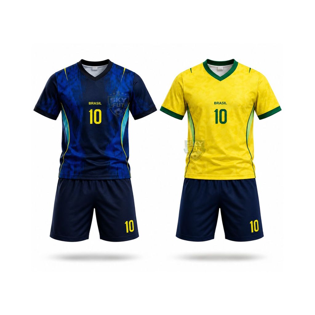 Conjunto de Futebol Infantil e Juvenil do Brasil Copa 2026 lançamento cor nova Amarelo Azul