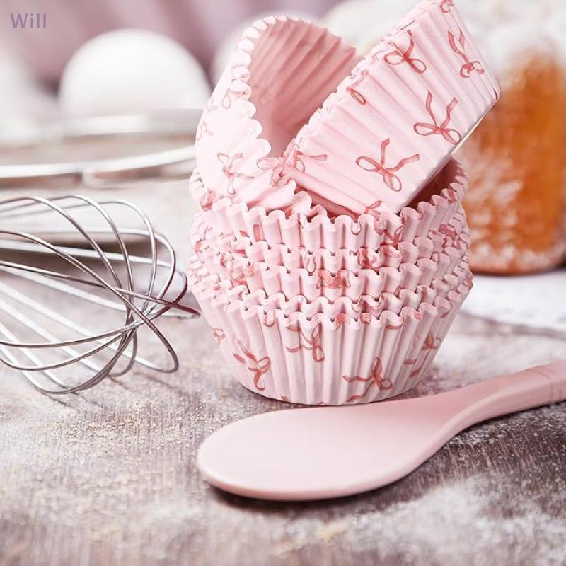 100 Pçs Mini Rosa Bowknot Bolo Forros De Papel Cozimento Muffin Chocalate Cupcake Casos Copo Festa Bandeja Molde Ferrame