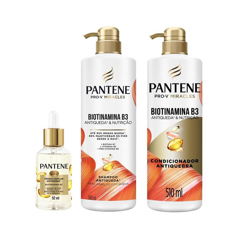 Kit Pantene Biotinamina B3 Shampoo Antiqueda 510ml + Condicionador 510ml + Tônico Capilar 52ml