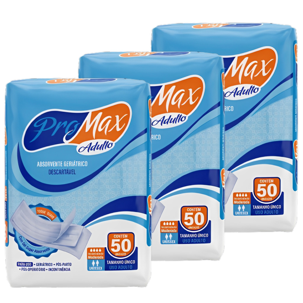 Kit 3 Absorvente Geriátrico Incontinência ProMax Total 150 Unidades Econômico