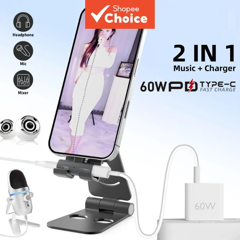 Adaptador 2 em 1 Splitter USB-C para USB-C + 3,5 mm Áudio AUX Fones de Ouvido 60W Carregamento Rápido Transferência de