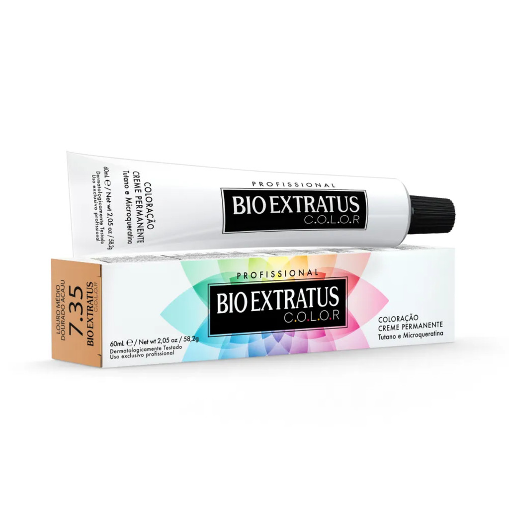 Coloração Bio Extratus 7.35 - Louro Médio Dourado Acaju 60mL em Oferta na Shopee